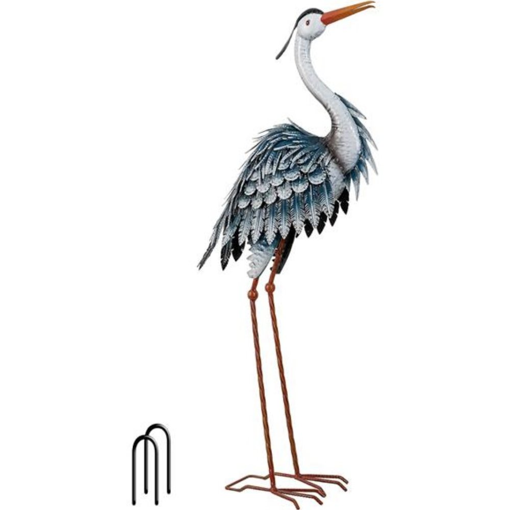 Blue Heron Sculptures Great Yard Decor, Coastal Metal Cranes Statues Decoy